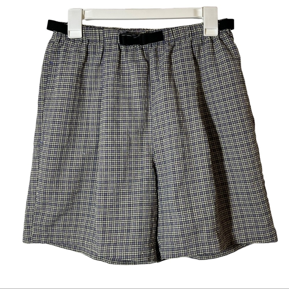 Vintage Title Nine 9 Sports Textured Purple Plaid Belted Shorts Womens
